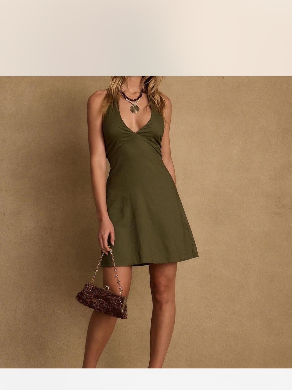 Emma olive linen mini dress